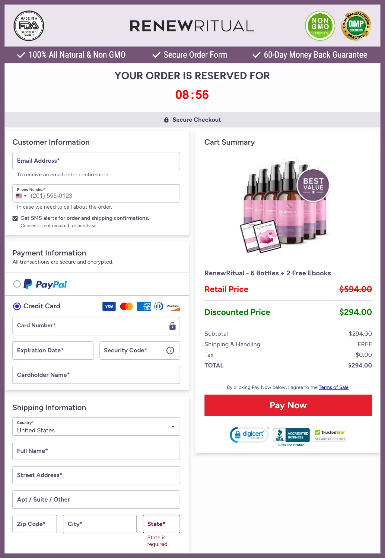 RenewRitual Official Website Secure Order Page